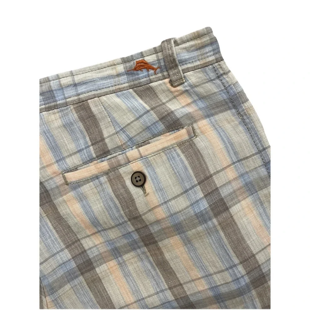 Tommy Bahama Men's Shorts‎ Blue Orange Plaid Linen Tencel 31x20 Paradise Nation